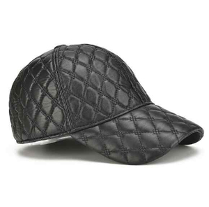 Quilted Black Leather Look Cap Unisex Casual <b>Hat</b> Four Seasons 56-58CM - Product Image 1