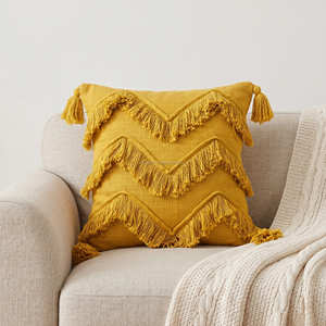 Funda de Cojín Decorativa con Borlas, Estilo Boho Neutral, Decoración Moderna Orgánica Escandinava - Product Image 2