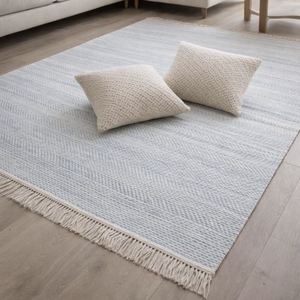 Alfombra Durrie de Algodón Hecha a Mano, Tejido Plano, Alfombra India Dhurrie, Rayas Azul Claro, Minimalista, Ecológica, Antideslizante para Sala de Estar - Product Image 1