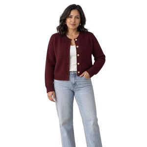 Cárdigan de Punto Borgoña para Mujer, Suéter con Botones al Frente, Tejido Texturizado, Manga Larga, Estilo Casual, Fabricante OEM Personalizado, Venta al Por Mayor - Product Image 5