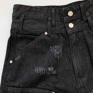 Denim Customized Men High Waist Loose Fit 100%Cotton Breathable Streetwear Casual Distressed Baggy Vintage Crystal Shorts - Product Image 3