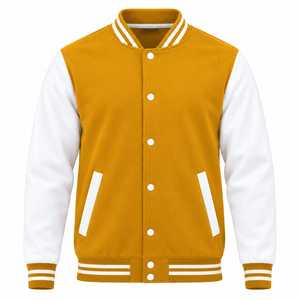 Veste universitaire respirante pour homme EXONE INDUSTRIES, couleur moutarde et blanc, blocs de couleur, col montant, boutonnée, automne - Product Image 1