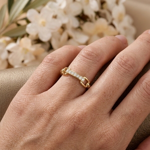 14K Gold Plated Moissanite Emerald Cut Three Stone <b>Ring</b> Minimalist Dainty Pave for Women Everyday <b>Stacking</b> Jewelry - Product Image 3