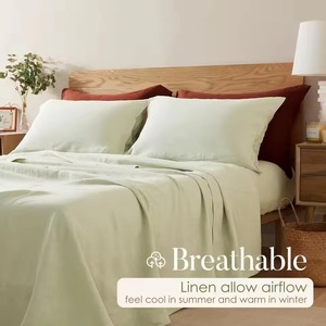 Vente flash : Ensemble de draps 100% lin, couleur unie, 4 pièces, comprenant 1 drap plat, 1 drap-housse, 2 taies d'oreiller - Product Image 5