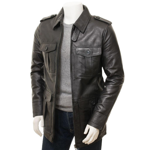 Wholesale <b>Men</b>’s <b>Plus</b> <b>Size</b> Leather Motorcycle <b>Jacket</b> – Mid-Length Stand Collar Winter Custom OEM ODM - Product Image 1