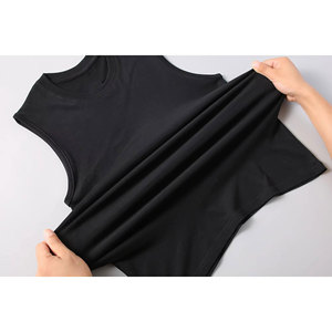 Men's 100% Cotton Lightweight Knitted Tank Top O-Neck Solid Color Breathable Sleeveless Vest Casual Wear Black Gray - Product Image 5