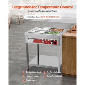 Scaldavivande Professionale a 4 Scomparti, 1500W, Elettrico, con Controllo Manuale della Temperatura, per Buffet e Catering - Product Image 2