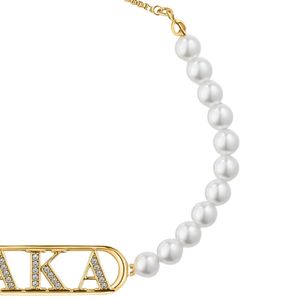 White Pearl Beaded <b>Adjustable</b> <b>Bracelet</b> with Gold Tone Letter Charm Detail Stylish Fashion Jewelry Accessory for Women Wedding - Product Image 3