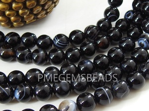 Esfera de Ágata de 15 Pulgadas y 8 mm con Rayas Negras, Calcedonia Natural, Piedra Suelta para Fabricación de Joyas, Pulsera de Cristal Azul, Collar - Product Image 5