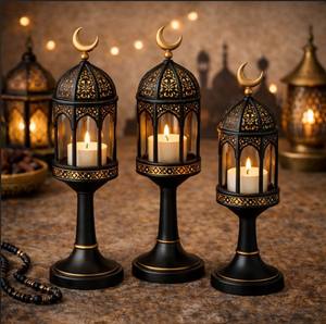 Linterna de Ramadán para decoración del hogar, hecha con materiales de alta calidad que garantizan durabilidad y un uso prolongado, con diseño de portavelas. - Product Image 4