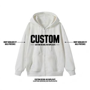 Sweat à capuche zippé pour homme imprimé sur mesure, 100 % coton tricoté, décontracté, coupe classique, blanc, automne - Product Image 3