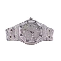 Montre Hip Hop Luxe pour Homme avec Mouvement Quartz, Diamants Moissanite Entièrement Sertis, Boîtier en Acier Inoxydable, Résistance à l'Eau 10 Bar
