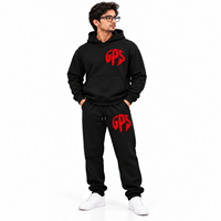 Ensemble survêtement homme noir personnalisé 2 pièces : sweat à capuche et pantalon de jogging, style streetwear oversize, avec logo imprimé, OEM, marque privée