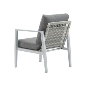 Fauteuil lounge moderne en aluminium argenté avec élégants accents en corde et coussins confortables pour les espaces intérieurs et extérieurs - Product Image 4