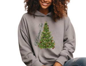 Oh <b>Christmas</b> Tree Printed Black Hooded <b>Sweatshirt</b> Unisex Regular Fit Winter Casual Knitted Pullover Front Logo - Product Image 4