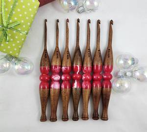 Handcrafted Acacia Wood Crochet <b>Hook</b> with Pink Swirl Resin, Choice of Size - Product Image 1