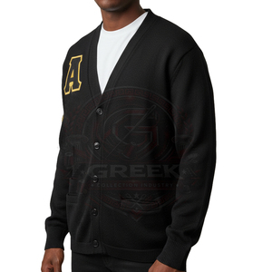 custom Alpha Fraternity APA <b>Cardigan</b> Sweater Acrylic knitted women's sweater Greek Embroidered black varsity <b>cardigan</b> V-neck - Product Image 2