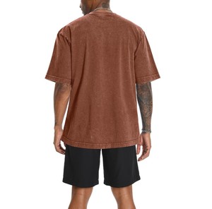 Trending 100% Cotton <b>Men's</b> Oversized Acid Wash <b>T</b> <b>Shirt</b> Short Sleeve O Neck <b>Curved</b> <b>Hem</b> Solid Street Style Tee Brown OEM ODM - Product Image 2