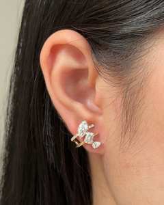 Diamond Cluster Stud <b>Hoop</b> <b>Earrings</b> 14k <b>Solid</b> Gold Prong Set Mixed Cuts Lab Grown Bridal Luxury Minimalist Fine Jewelry Wholesale - Product Image 2