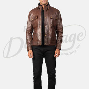 Chaqueta de Cuero Genuino Acolchada con Diamantes Color Borgoña para Hombre, Corte Entallado, Estilo Motero, Cuello Alto, Abrigo Elegante de Invierno - Product Image 4