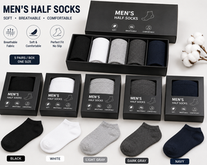 Kvetoo – Demi-chaussettes pour hommes, lot de 5 paires, en coton doux et respirant, décontractées, noires, blanches, grises, marine, taille unique, été - Product Image 1