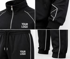 Men's Custom Eco-Friendly Quick Dry Fleece <b>Tracksuit</b> Set Full Sleeve Solid Color Sporty Style <b>White</b> Stripes Zipper Front - Product Image 3