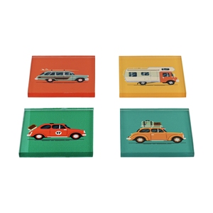 Posavasos Acrílicos con Diseño de Autos Clásicos, Impresión UV Cuadrada, Decoración Moderna para Viajes de Año Nuevo, Juego de Cuatro - Product Image 3