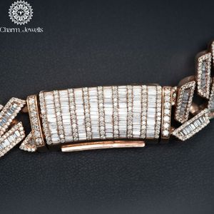 Charm_Jewells Rose Gold Plated Moissanite <b>Statement</b> <b>Necklace</b> Geometric Link Chain Unisex Luxury Jewelry - Product Image 3