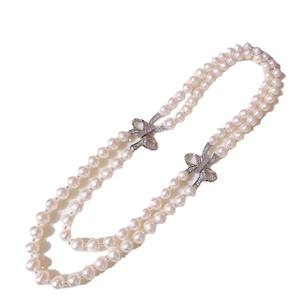 Collar de Perlas de Agua Dulce de Doble Capa de 7-8 mm, Casi Redondas, con Nudos de Mariposa, Accesorios de Joyería, Gran Venta - Product Image 5