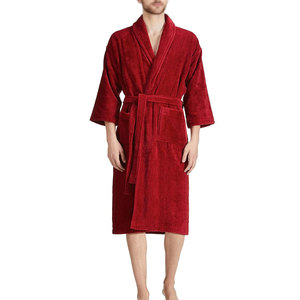 Peignoir classique en polaire pour homme, absorbant, 100% coton, manches longues, pour la maison, l'hôtel, le spa, la douche, la piscine et après le bain, avec ceinture. - Product Image 1