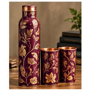 Classic Indian <b>Copper</b> <b>Water</b> <b>Bottle</b> with Matching Cups Bohemian Pattern Eco-Friendly Drinkware Set for Home Use - Product Image 6