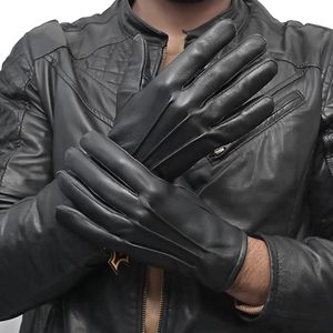Leather <b>Gloves</b> Wrist Length Unlined Thermal <b>Winter</b> Daily Use Plain Style Black - Product Image 5