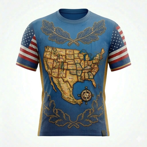 เสื้อยืดคอกลมแขนสั้นพิมพ์ลายแผนที่ด้วยเทคนิคซับลิเมชั่นคุณภาพสูง เนื้อผ้านุ่ม ระบายอากาศได้ดี ผลิตจากโพลีเอสเตอร์ เหมาะสำหรับงานออกแบบตามสั่ง - Product Image 2