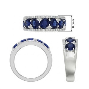 Wholesale Jewellery Stylish Design Top Quality 18k Solid White Gold Real Diamond Gem Stone Blue Sapphire Band Ring For Girl - Product Image 6