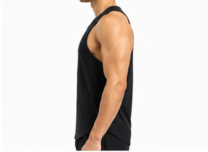Men's <b>Black</b> Solid O-Neck Tank Top Breathable <b>Knitted</b> Casual Sleeveless Polyester Material High Quality <b>vest</b> with custom logo - Product Image 4