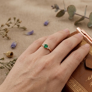 Green Round Gemstone Engagement <b>Ring</b> for Women Rose Gold Moissanite Cluster Wedding Promise <b>Ring</b> - Product Image 5