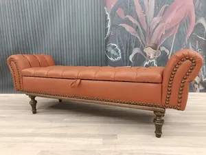 Sofá Otomano en Forma de L de Dos Plazas, Tapizado en Cuero Genuino, Moderno y de Primera Calidad, con Brazos Enrollados Decorativos y Asiento Acolchado - Product Image 2