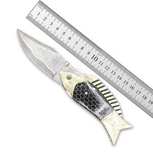 Personalized Handmade <b>Copper</b> Damascus Artistic Fish Folding Pocket Knife Collectible EDC Multi-Functional Camping Hunting Knife - Product Image 6