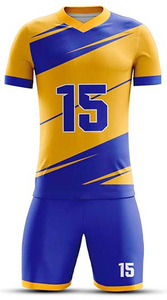 Tenue de football sublimée jaune et bleue pour homme adulte, respirante en polyester, service OEM - Product Image 2