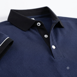 Camiseta de Golf Casual Personalizada para Hombre, Azul Marino, Manga Corta, 100% Poliéster, Antiarrugas, Cuello y Puños Negros, Estilo Smart Casual - Product Image 4