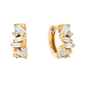 Pendientes de Aro Abiertos de Oro Sólido de 18K con Diamantes, Diseño de Lujo, Joyería Fina para Mujer, Elegante Regalo de Aniversario para Ella - Product Image 3