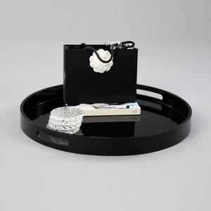 Bandeja circular grande lacada en negro, bandejas decorativas para servir alimentos, accesorios para el hogar, utensilios de cocina hechos en Vietnam. - Product Image 2