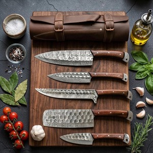 Ensemble de couteaux de chef en acier damas forgé à la main avec manche en bois, 8-9,9 pouces, style japonais - Product Image 1