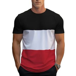 Camiseta de Manga Corta para Hombre, Corte Regular, Cuello Redondo, 100% Algodón, Bloques de Color Rojo, Blanco y Negro, Informal, Transpirable, Tejido de Punto, 320g - Product Image 1
