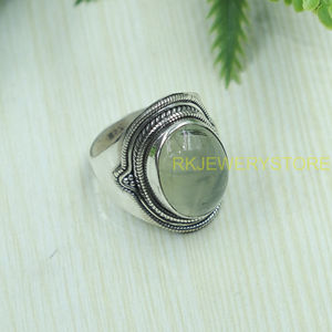 Natural Prehnite Gemstone 925 Sterling Silver <b>Ring</b> Handmade Vintage Boho <b>Statement</b> Jewelry Oval Cabochon Women Gift for him Men - Product Image 2