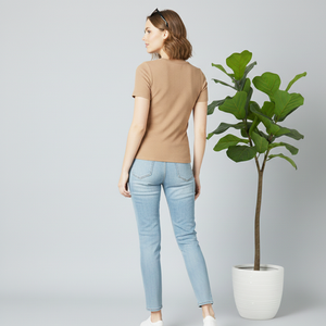 Camisetas de Algodón de Primera Calidad para Mujer en Color Marrón Caramelo, Camiseta Estética para Mujer a Precio de Fábrica - Product Image 3