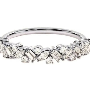 แหวนเงิน Moissanite แหวนแต่งงานคลัสเตอร์สําหรับผู้หญิงแหวนเพชรเหลี่ยมเหลี่ยมเพชรเหลี่ยมเพชรเพชรเพชรรูปทรงมาร์คีส์ - Product Image 1