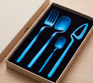 Blue Matte Finish Metal Flatware <b>Set</b> Minimalist Design <b>Reusable</b> <b>Cutlery</b> Perfect For Wedding Use And Kitchen Use - Product Image 6