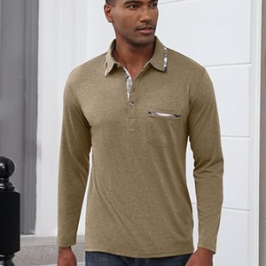 Polo de Manga Larga para Hombre – Camiseta Casual de Algodón con Botones y Bolsillo, Elegante Top de Golf - Product Image 5