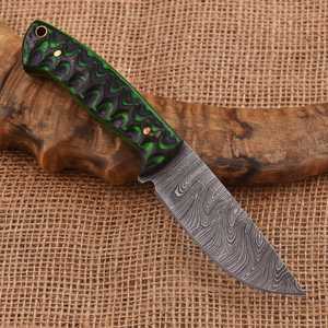 Couteau de chasse artisanal en acier Damas, manche en Micarta, design personnalisé, étui en cuir inclus. - Product Image 5